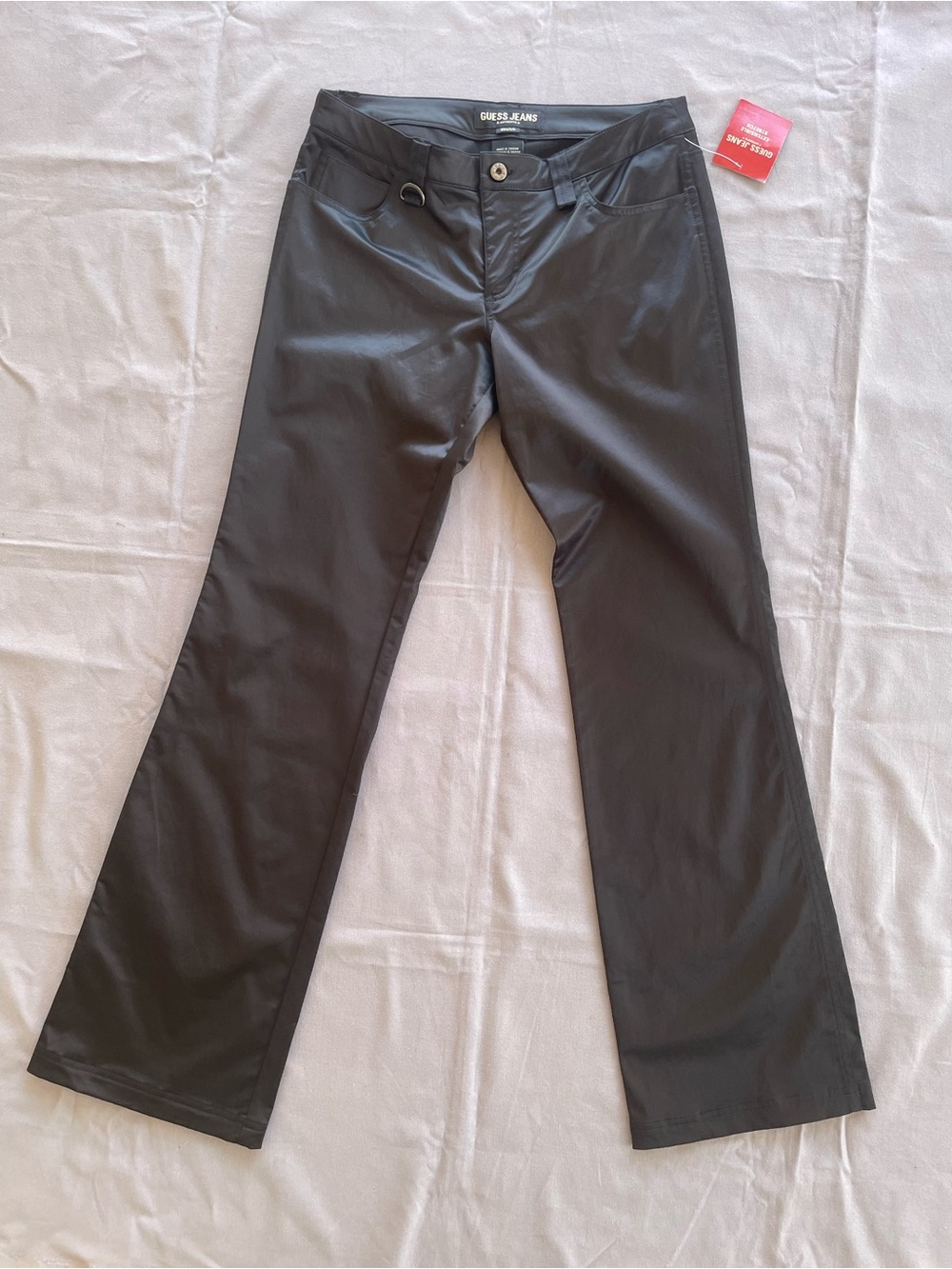 Guess Jeans Pants Womens 30 Stretch Slim Bootcut Black Glossy Sheen Y2K Vintage